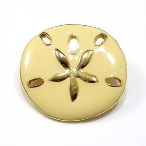 Gold Tone Cream Enamel Sand Dollar Brooch Ocean Sea Life Vintage Jewelry